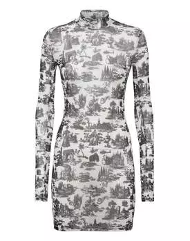 Короткое платье из эластичного принтованного тюля En PLEIN air PHILIPP PLEIN, белый/черный