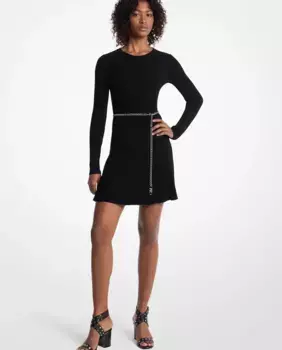 Короткое платье из эластичного трикотажа с длинными рукавами Michael Michael Kors, черный