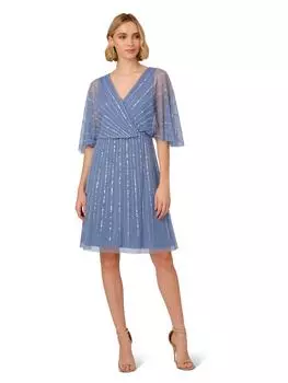 Короткое платье из бисера Papell Studio, синий