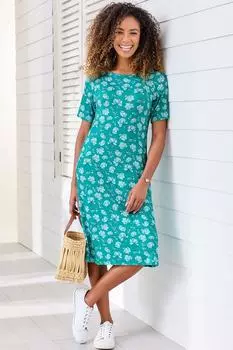 Короткое платье из джерси с принтом Cotton Traders, зеленый