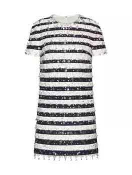 Короткое платье из креп-кутюр с вышивкой Valentino Garavani, синий