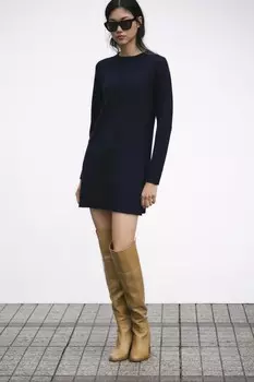 Короткое платье из однотрикотажного платья ZARA, темно-синий