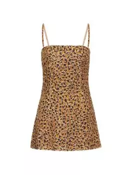 Короткое платье из органзы Animalier Valentino, бежевый