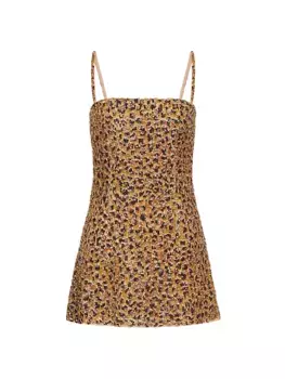 Короткое платье из органзы с вышивкой Animalier Valentino Garavani, цвет animal print beige