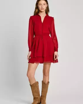 Короткое платье из плюмети с эластичной резинкой на талии Pepe Jeans, красный