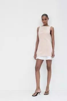 Короткое платье из поплина с контрастными деталями ZARA, цвет Light tan
