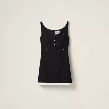 Короткое платье из ткани с петелькой и пайетками Miu Miu, черный