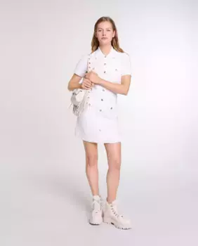 Короткое платье из трикотажа и пайеток Maje, белый