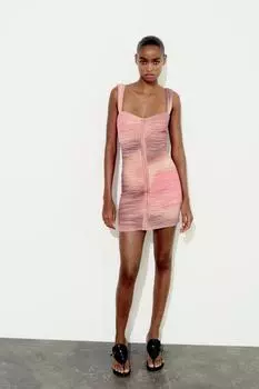 Короткое платье из тюля с принтом ZARA, гвоздики