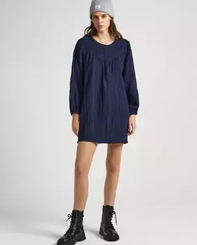 Короткое платье из вафельной ткани с застежкой на полпуговицы Pepe Jeans, темно-синий