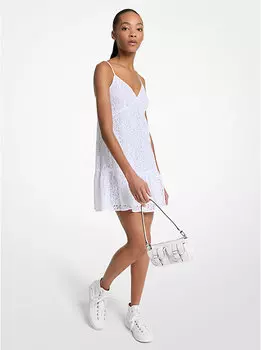 Короткое платье-комбинация из цветочного кружева с кордовым узором Michael Kors, белый