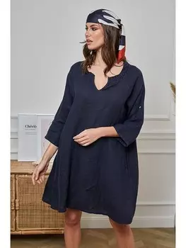 Короткое платье La Compagnie Du Lin Leinen Helvia, темно-синий