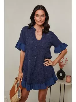 Короткое платье Le Monde du Lin Leinen, темно-синий