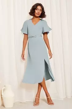 Короткое платье миди с рукавами тюльпанами и сборками Friends Like These, синий