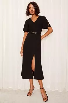 Короткое платье миди с рукавами тюльпанами и сборками Friends Like These, черный