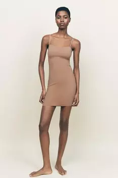 Короткое платье на подкладке из полиамида ZARA, бежево-розовый