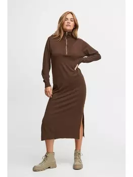 Короткое платье PULZ Jeans Jerseykleid PZSARA Dress 50206795 Langarmkleid mit Reiverschluss, коричневый