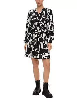 Короткое платье QS by sOliver, черный/белый