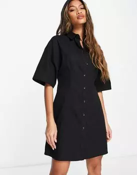 Короткое платье-рубашка черного твила ASOS DESIGN