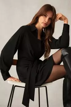 Короткое платье-рубашка из крепа из джерси Ro&Zo, черный