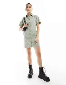 Короткое платье-рубашка из шалфейного твила с отстрочкой ASOS DESIGN