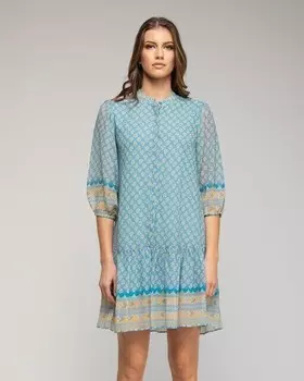 Короткое платье-рубашка с геометрическим узором Niza, светло-синий