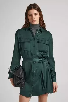 Короткое платье-рубашка с поясом Pepe Jeans London, зеленый