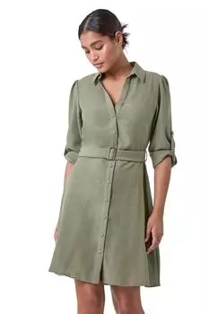 Короткое платье-рубашка с поясом Roman, коричневый