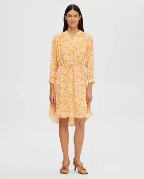 Короткое платье-рубашка с принтом Selected Femme, оранжевый
