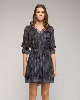 Короткое платье-рубашка с принтом в горошек и вышивкой Niza, черный