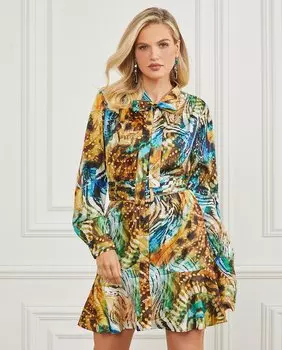 Короткое платье-рубашка с животным принтом Marciano by Guess, светло-коричневый