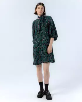 Короткое платье с абстрактным принтом и деталями из золотой фольги Victoria Niza, цвет Azul ndigo