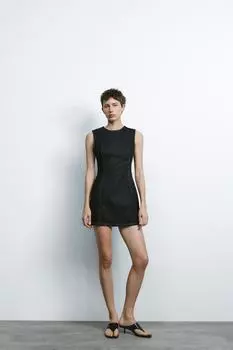 Короткое платье с эффектом денима ZARA, антрацитовый серый