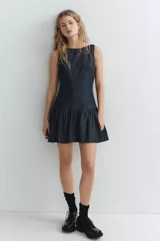 Короткое платье с эффектом джинса и оборками ZARA, темный индиго