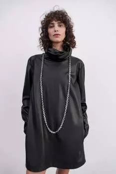 Короткое платье с эффектом кожи ZARA, черный