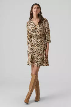 Короткое платье с атласными рукавами Vero Moda, серый