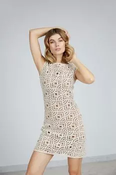 Короткое платье с ажуром Alina Cernatescu, бежевый