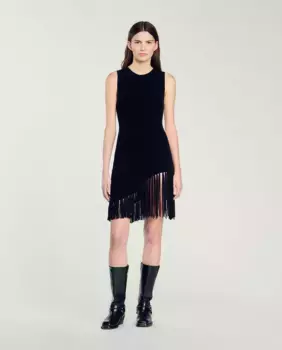 Короткое платье с бахромой Sandro, черный