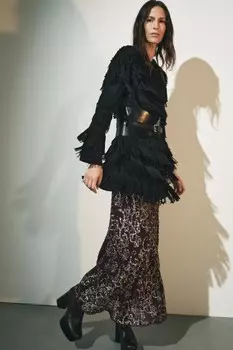 Короткое платье с бахромой ZARA, черный