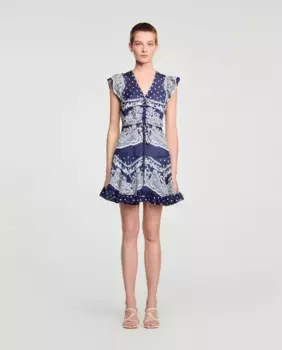 Короткое платье с бандана-принтом Sandro, темно-синий