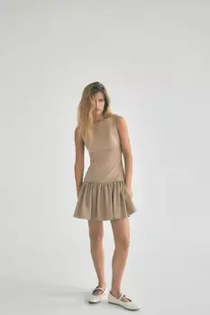 Короткое платье с бантами ZARA, средний верблюд