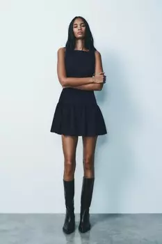 Короткое платье с бантами ZARA, темно-синий
