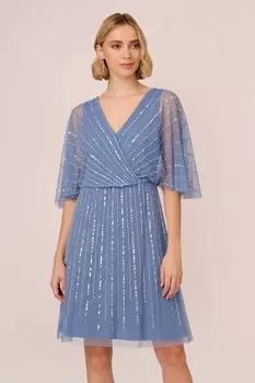 Короткое платье с бисером Adrianna Papell, синий