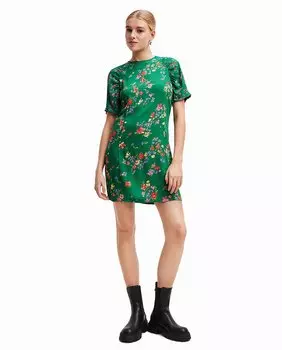 Короткое платье с цветочным принтом Desigual, темно-зеленый