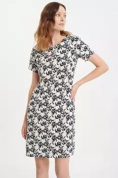 Короткое платье с цветочным принтом и льном Greenpoint, черный