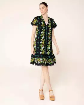 Короткое платье с цветочным принтом и оборками Niza, черный