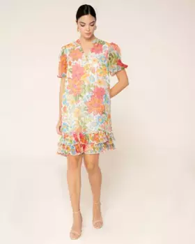 Короткое платье с цветочным принтом и металлизированной нитью Niza, мультиколор