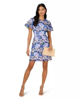 Короткое платье с цветочным принтом и короткими рукавами Adrianna Papell, мультиколор