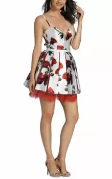 Короткое платье с цветочным принтом в цветочном красно-белом цвете Dave & Johnny