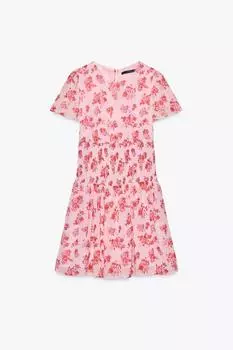 Короткое платье с цветочным принтом ZARA, цвет Pinks